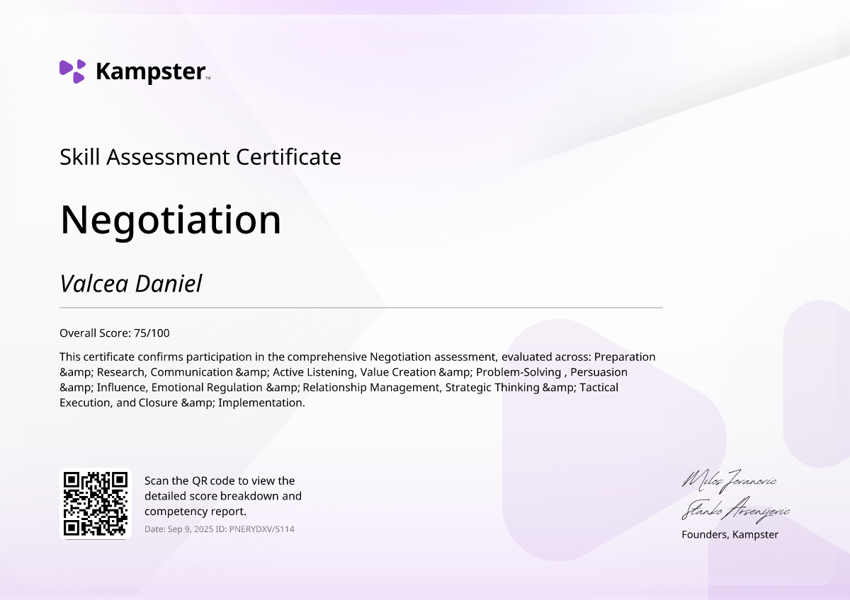 Negotiation certificate