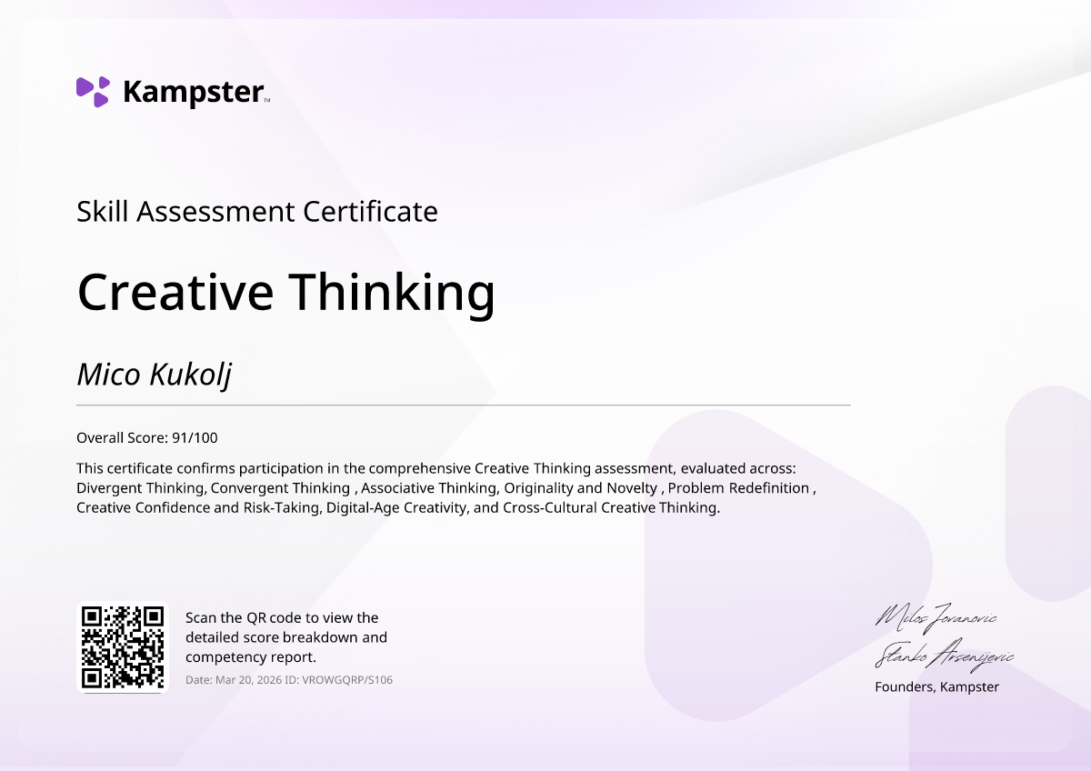 Creative Thinking certificate